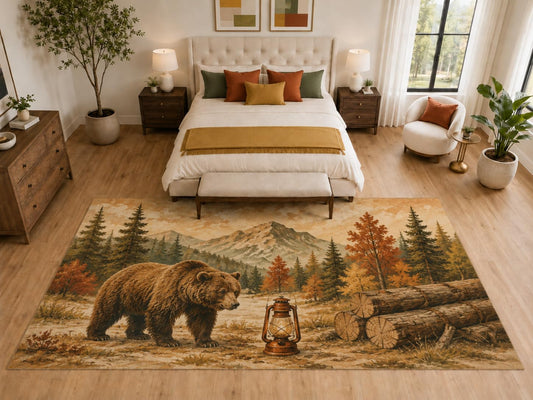 ICE ARMOR "Ultra Light Weight Large 6'7" x 9'10" Bear Logs Forest Rug, Soft Low Pile Indoor Rug and Non-Slip Silicone Backing, Bedroom, Brown