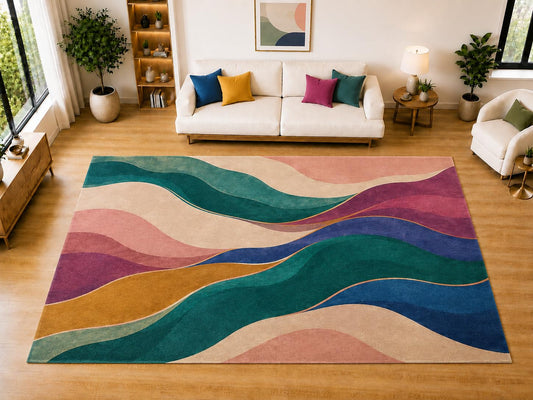ICE ARMOR "Ultra Light Weight Large 6'7 x 9'10 Layered Ribbon Waves Area Rug for Living Room, Dining Room, and Bedroom, Soft Low Pile Indoor Rug, Contemporary Floor Decor