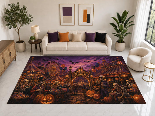 ICE ARMOR "Ultra Light Weight Large 6'7" x 9'10" Skeleton Carnival Halloween Rug, Soft Low Pile Indoor Rug, Non-Slip Silicone Backing for Family Room Purple