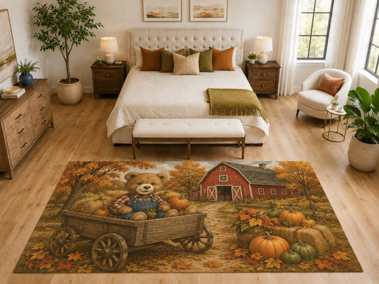 ICE ARMOR "Ultra Light Weight Large 6'7" x 9'10" Teddy Bear Wagon Area Rug, Soft Low Pile Indoor Rug, Non-Slip Silicone Backing, Kids Room, Orange