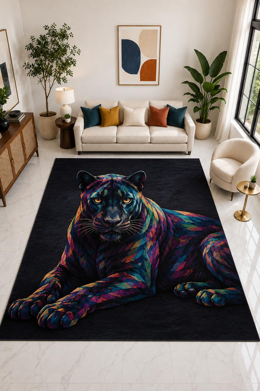 ICE ARMOR "Ultra Light Weight Large 6'7" x 9'10" Geometric Panther Rug, Soft Low Pile Indoor Rug, Non-Slip Silicone Backing for Bedroom Multicolor
