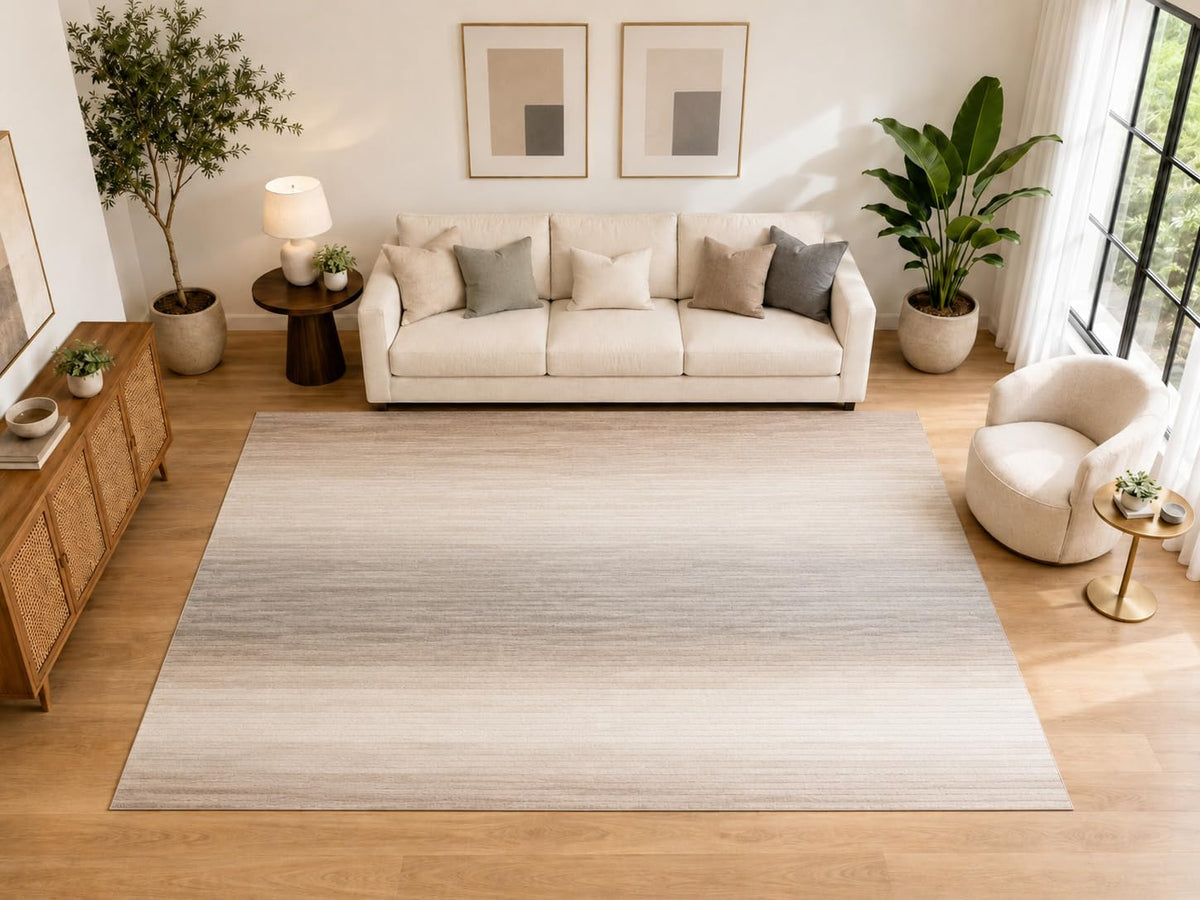ICE ARMOR "Ultra Light Weight Large 6'7" x 9'10" Minimal Ombre Area Rug for Bedroom and Office, Soft Low Pile Indoor Rug and Non-Slip Silicone Backing, Ivory