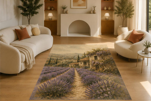 ICE ARMOR 5' x 7' Lavender Field Cottage Area Rug, Soft Low Pile Non-Slip Indoor Carpet for Living Room, Bedroom, Office, Farmhouse, Guest Room and French Country Home Decor, Purple