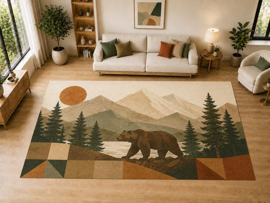 ICE ARMOR "Ultra Light Weight Large 6'7" x 9'10" Bear Mountain, Living Room, Bedroom, Dining Room, Office, Family Room, Soft Low Pile Indoor Rug, Non-Slip Silicone Backing, Brown