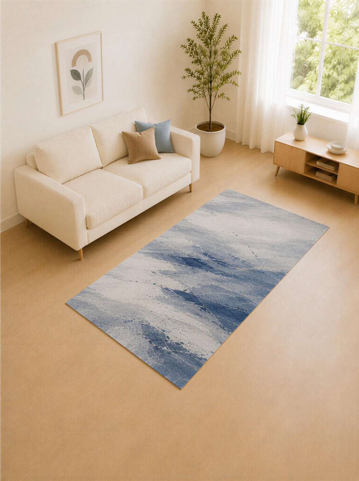 ICE ARMOR 5' x 7' Ice Blue and Ivory Glacier Marble Area Rug for Living Room, Soft Low Pile Carpet with Non-Slip Silicone Backing, Decor for Bedroom and Home Office