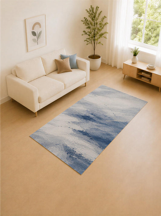 ICE ARMOR 5' x 7' Ice Blue and Ivory Glacier Marble Area Rug for Living Room, Soft Low Pile Carpet with Non-Slip Silicone Backing, Decor for Bedroom and Home Office