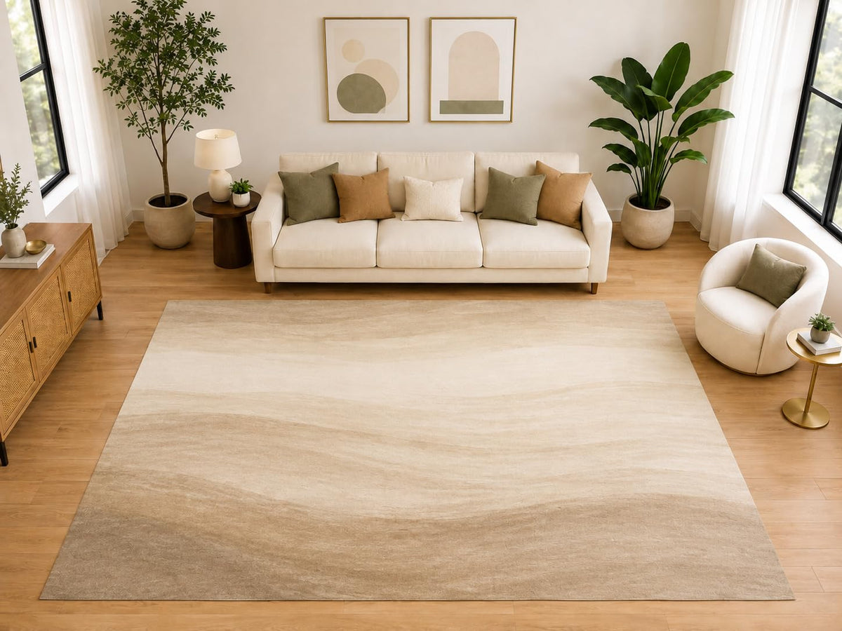 ICE ARMOR "Ultra Light Weight Large 6'7" x 9'10" Abstract Cloud Marble Area Rug for Living Room Bedroom, Soft Low Pile Indoor Rug, Non-Slip Silicone Backing, Beige