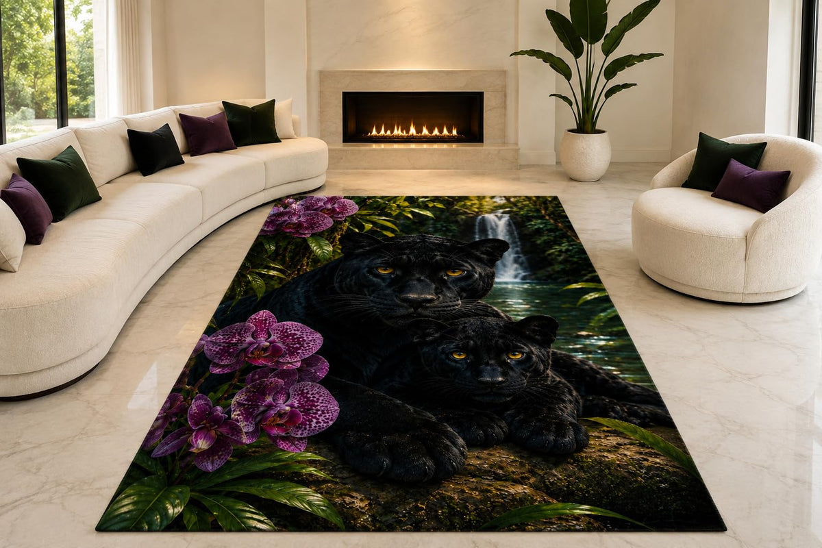 ICE ARMOR "Ultra Lightweight Large 6'7" x 9'10" Gorilla Family Area Rug for Living Room, Bedroom and Home Office, Soft Low Pile Carpet with Non-Slip Silicone Backing, Black and Purple