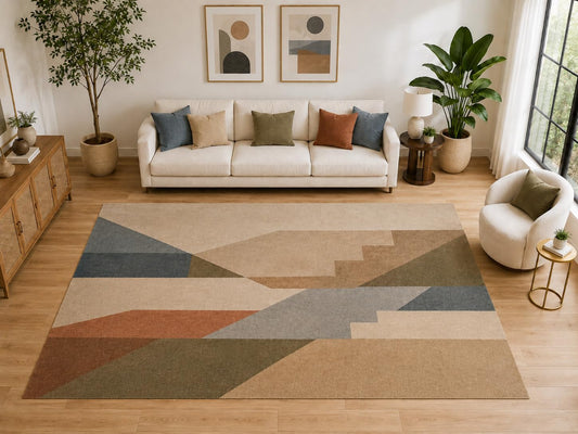 ICE ARMOR "Ultra Light Weight Large 6'7" x 9'10" Abstract Mountain Area Rug, Soft Low Pile Indoor Rug and Non-Slip Silicone Backing for Living Room and Office, Beige