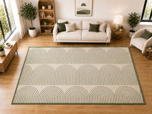 ICE ARMOR "Ultra Light Weight Large 6'7 x 9'10 Olive Arch Pattern Area Rug for Living Room Bedroom Dining Room Soft Low Pile Indoor Carpet Modern Minimalist Floor Decor