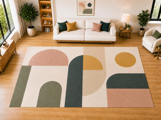 ICE ARMOR "Ultra Light Weight Large 6'7 x 9'10 Rounded Geometric Shapes Area Rug for Living Room, Dining Room, and Bedroom, Soft Low Pile Indoor Rug, Minimalist Floor Decor