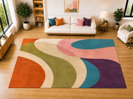 ICE ARMOR "Ultra Light Weight Large 6'7 x 9'10 Curved Retro Forms Area Rug for Living Room, Dining Room, and Bedroom, Soft Low Pile Indoor Rug, Mid Century Floor Decor