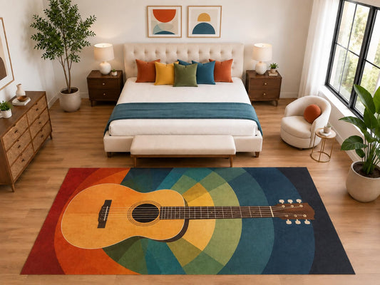 ICE ARMOR "Ultra Light Weight Large 6'7" x 9'10" Retro Acoustic Guitar Rug, Soft Low Pile Indoor Rug, Non-Slip Silicone Backing for Bedroom Orange