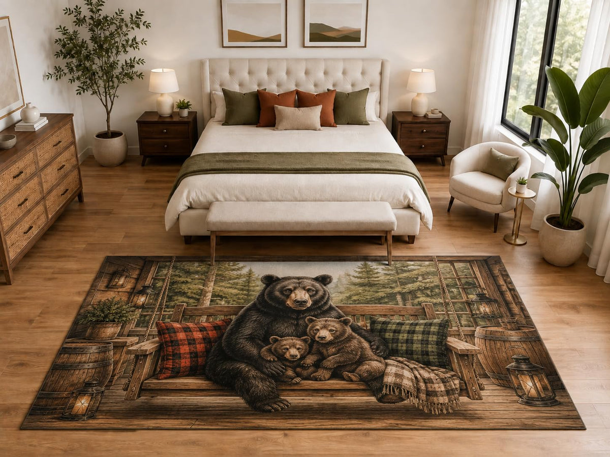 ICE ARMOR "Ultra Light Weight Large 6'7" x 9'10" Bear Porch Swing Area Rug, Soft Low Pile Indoor Rug, Non-Slip Silicone Backing, Living Room, Brown