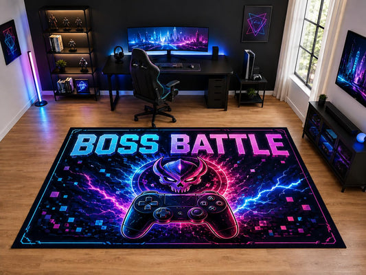 ICE ARMOR "Ultra Light Weight Large 6'7" x 9'10" Boss Battle Controller Area Rug for Kids Room Playroom, Soft Low Pile Indoor Rug and Non-Slip Silicone Backing, Black