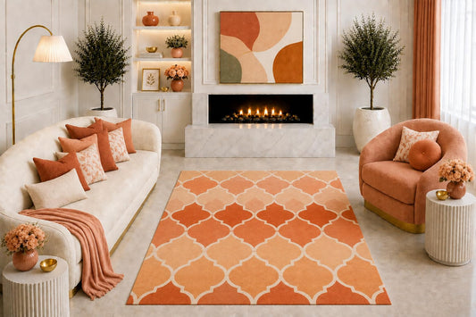 ICE ARMOR "Ultra Light Weight 5' x 7' Peach Orange Ombre Moroccan Trellis Area Rug Modern Geometric Lattice Living Room Bedroom Nursery Decor Non-Slip Silicone Backing Low Pile