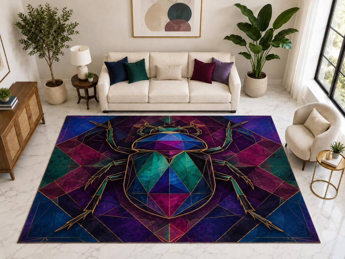 ICE ARMOR "Ultra Light Weight Large 6'7" x 9'10" Geometric Beetle Rug, Soft Low Pile Indoor Rug, Non-Slip Silicone Backing for Living Room Purple