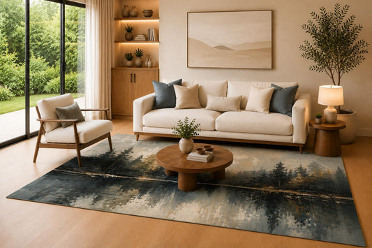 ICE ARMOR 6'7" x 9'10" Twilight Forest Area Rug for Living Room, Soft Low Pile Indoor Floor Cover with Non-Slip Silicone Backing, Decorative Carpet for Bedroom, Dining Room and Office, Dark Gray