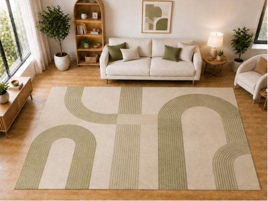 ICE ARMOR "Ultra Light Weight Large 6'7 x 9'10 Sage Layered Arch Pattern Area Rug for Living Room Bedroom Dining Room Soft Low Pile Indoor Carpet Modern Minimalist Floor Decor