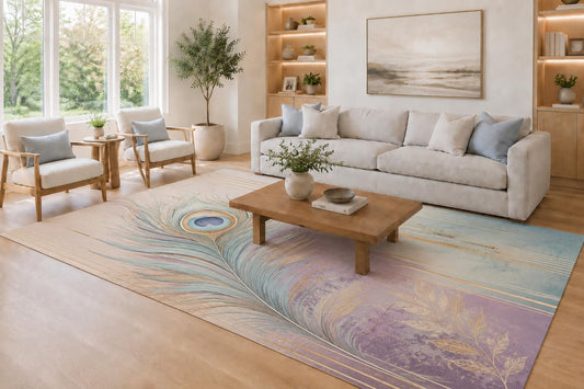 ICE ARMOR Large 6'7" x 9'10" Lavender and Light Blue Peacock Garden Area Rug for Living Room, Soft Low Pile Carpet with Non-Slip Silicone Backing, Decor for Bedroom, Dining Area and Home Office