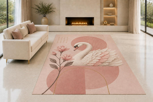 ICE ARMOR "Ultra Light Weight 5' x 7' Elegant Swan Blossom Area Rug for Living Room, Bedroom and Home Office, Soft Low Pile Carpet with Non-Slip Silicone Backing, Pink and Cream