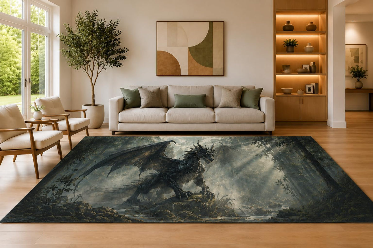 ICE ARMOR Large 6'7" x 9'10" Black and Gray Shadow Dragon Area Rug for Living Room, Soft Low Pile Carpet with Non-Slip Silicone Backing, Decor for Bedroom Dining Room and Home Office