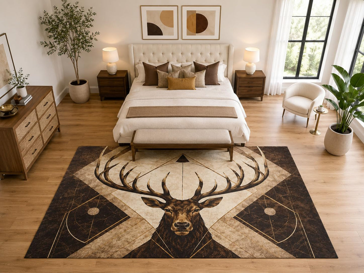 ICE ARMOR "Ultra Light Weight Large 6'7" x 9'10" Majestic Stag Area Rug Carpet Soft Low Pile Indoor Rug and Non-Slip Silicone Backing Bedroom Brown