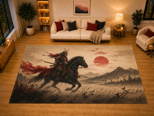 ICE ARMOR "Ultra Light Weight Large 6'7" x 9'10" Mounted Warrior Area Rug for Living Room Bedroom Dining Area, Soft Low Pile Non-Slip Backing, Beige Red Black Historical Decor