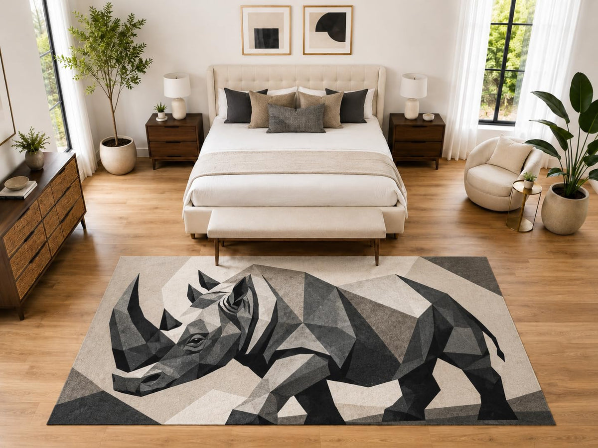 ICE ARMOR "Ultra Light Weight Large 6'7" x 9'10" Low Poly Rhino Area Rug Carpet Soft Low Pile Indoor Rug and Non-Slip Silicone Backing Bedroom Gray