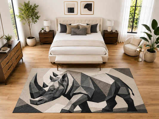 ICE ARMOR "Ultra Light Weight Large 6'7" x 9'10" Low Poly Rhino Area Rug Carpet Soft Low Pile Indoor Rug and Non-Slip Silicone Backing Bedroom Gray