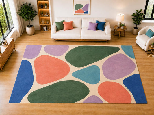 ICE ARMOR "Ultra Light Weight Large 6'7 x 9'10 Organic Pebble Shapes Area Rug for Living Room, Dining Room, and Bedroom, Soft Low Pile Indoor Rug, Contemporary Floor Decor