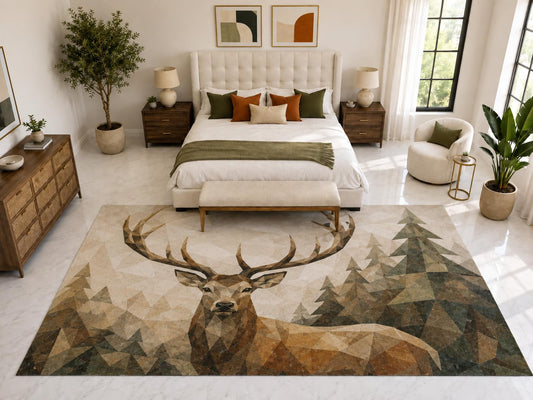 ICE ARMOR "Ultra Light Weight Large 6'7" x 9'10" Stag Forest Rug, Soft Low Pile Indoor Rug, Non-Slip Silicone Backing for Living Room Brown Green
