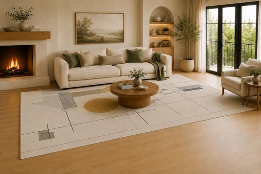 ICE Armor Large 6'7" x 9'10" Ivory, Sage Green and Mustard Minimalist Linear Geometric Area Rug for Living Room, Soft Low Pile Carpet with Non-Slip Silicone Backing, Decor for Bedroom and Home Office