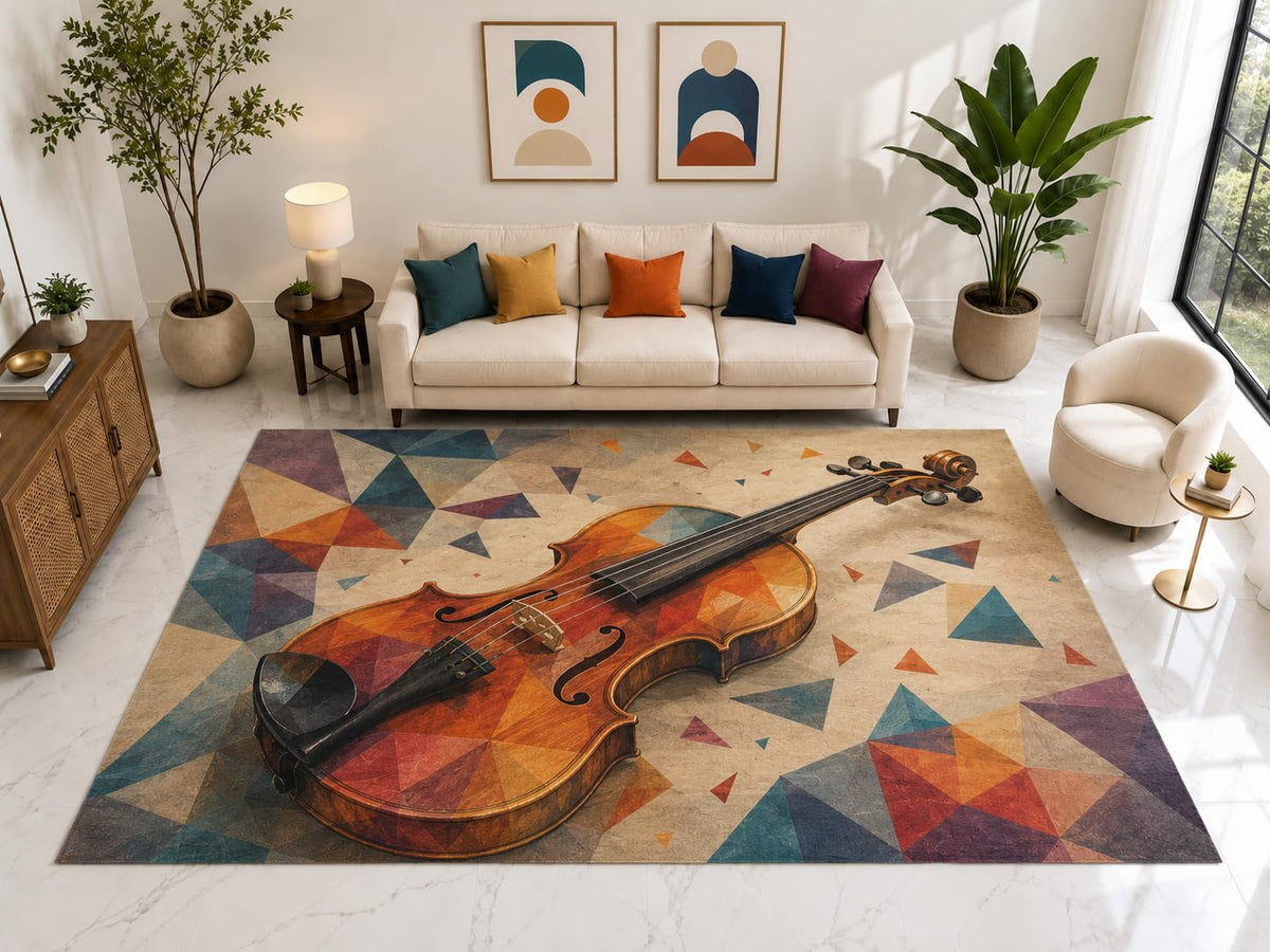 ICE ARMOR "Ultra Light Weight Large 6'7" x 9'10" Violin Mosaic Rug, Soft Low Pile Indoor Rug, Non-Slip Silicone Backing for Living Room Orange