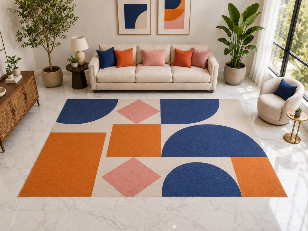 ICE ARMOR "Ultra Light Weight Large 6'7" x 9'10" Modern Geometric Area Rug Carpet Soft Low Pile Indoor Rug and Non-Slip Silicone Backing for Bedroom Blue