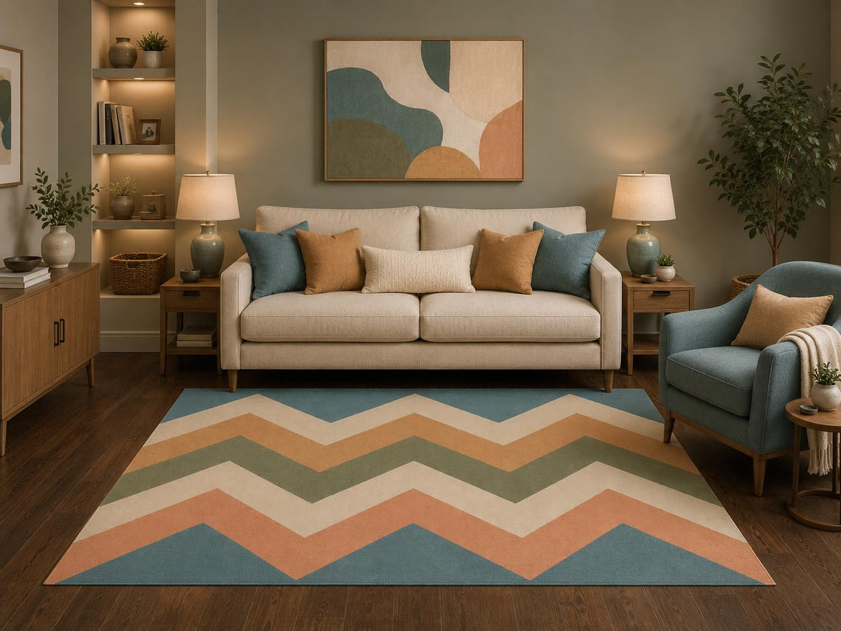 ICE ARMOR 5' x 7' Modern Chevron Area Rug Scandinavian Geometric Stripe Design for Living Room Bedroom Nursery Contemporary Home Decor Non-Slip Silicone Backing Low Pile