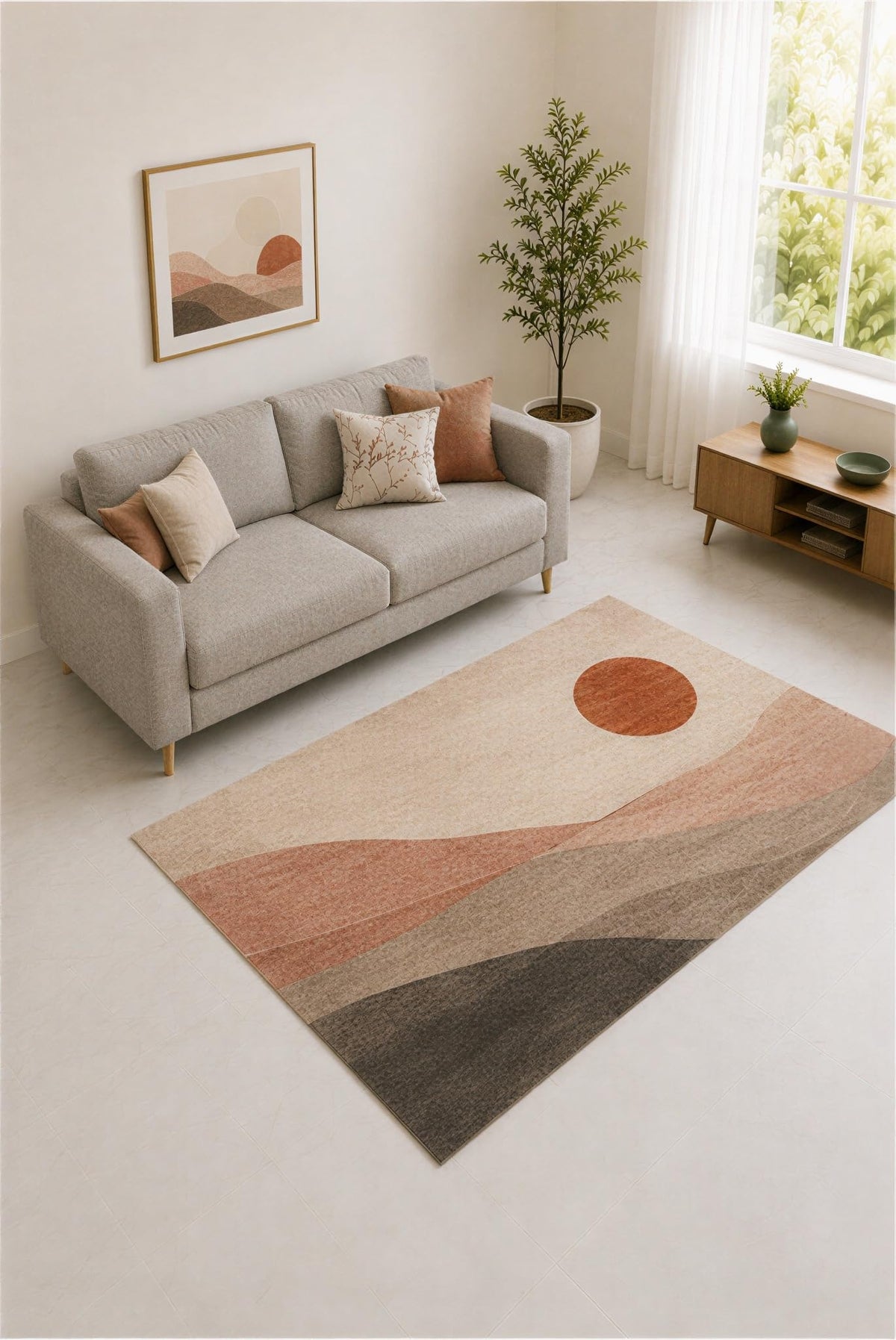 ICE ARMOR "Ultra Lightweight 5' x 7' Peach and Brown Desert Horizon Area Rug for Living Room, Bedroom and Home Office, Soft Low Pile Carpet with Non-Slip Silicone Backing
