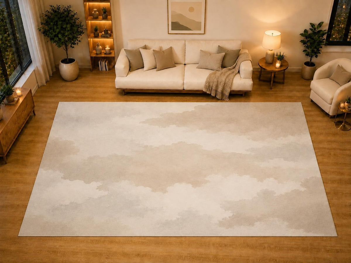 ICE ARMOR "Ultra Light Weight Large 6'7" x 9'10" Misty Cloud Wash Area Rug for Living Room, Bedroom, Dining Room, Soft Low Pile Non-Slip Backing, Pearl Beige