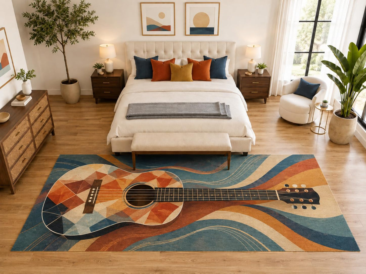 ICE ARMOR "Ultra Light Weight Large 6'7" x 9'10" Acoustic Guitar Wave Rug, Soft Low Pile Indoor Rug, Non-Slip Silicone Backing for Bedroom Blue