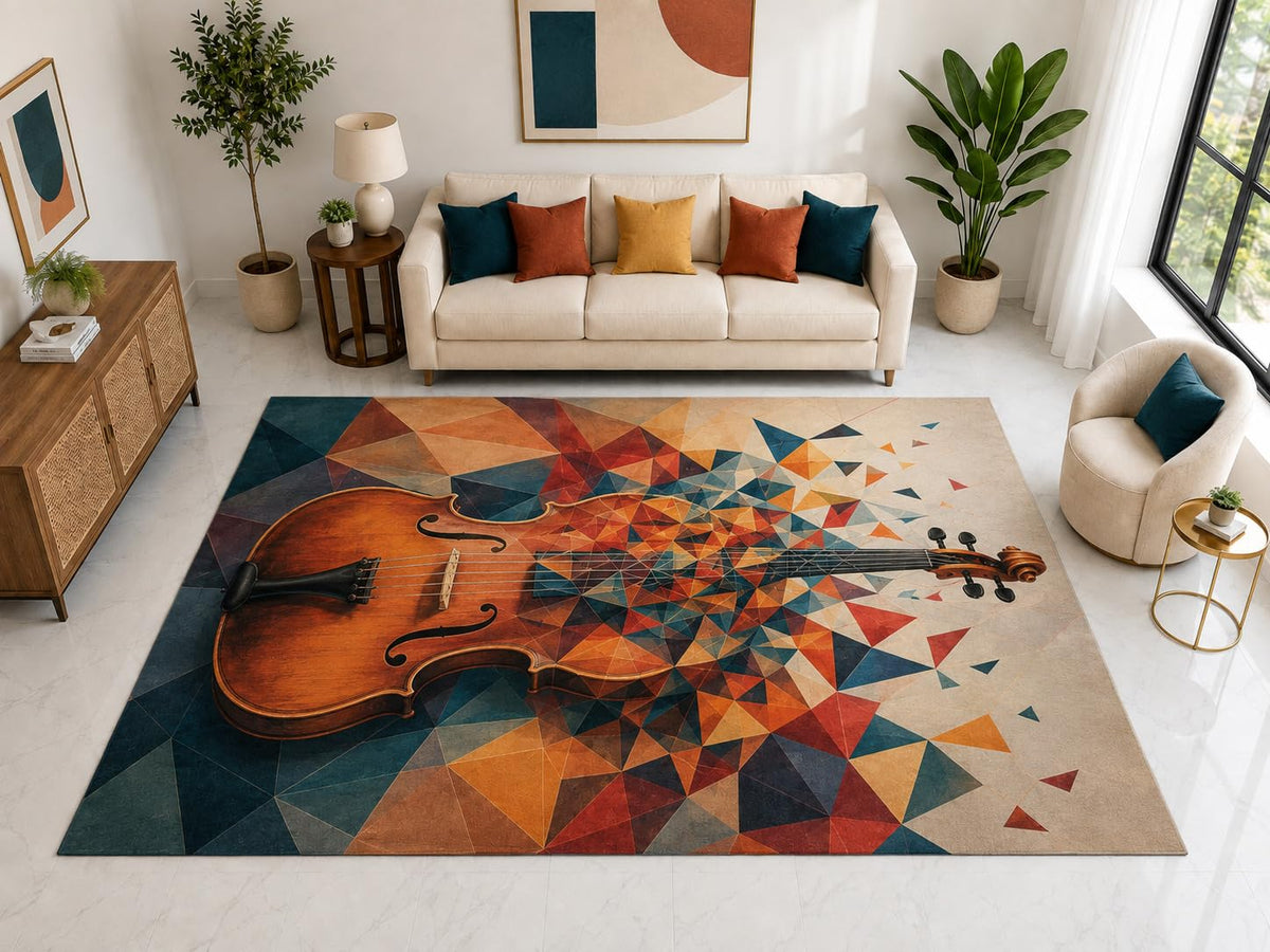 ICE ARMOR "Ultra Light Weight Large 6'7" x 9'10" Violin Geometric Rug, Soft Low Pile Indoor Rug, Non-Slip Silicone Backing for Living Room Orange