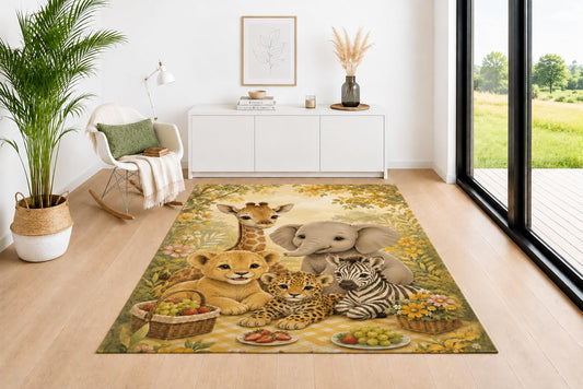 ICE ARMOR 5' x 7' Baby Safari Animal Area Rug, Soft Low Pile Non-Slip Indoor Carpet with Jungle Wildlife Design for Living Room, Bedroom, Office, Dining Room