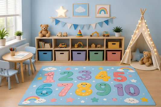 ICE ARMOR 5' x 7' Numbers Learning Area Rug for Kids Playroom Nursery Bedroom, Educational Counting One to Ten Preschool Math Cartoon Decor, Non-Slip Silicone Backing Low Pile