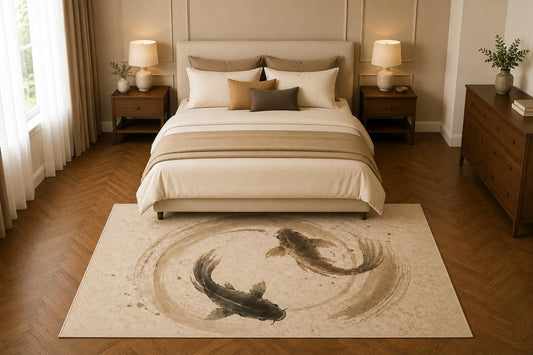 ICE ARMOR 5' x 7' Koi Fish Area Rug, Zen Japanese Ink Wash Watercolor Living Room Bedroom Office Decor, Non-Slip Silicone Backing Low Pile Carpet