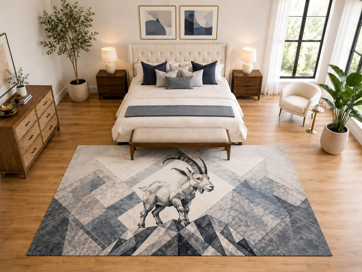 ICE ARMOR "Ultra Light Weight Large 6'7" x 9'10" Mountain Ibex Area Rug Carpet Soft Low Pile Indoor Rug and Non-Slip Silicone Backing Bedroom Gray