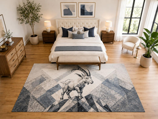 ICE ARMOR "Ultra Light Weight Large 6'7" x 9'10" Mountain Ibex Area Rug Carpet Soft Low Pile Indoor Rug and Non-Slip Silicone Backing Bedroom Gray