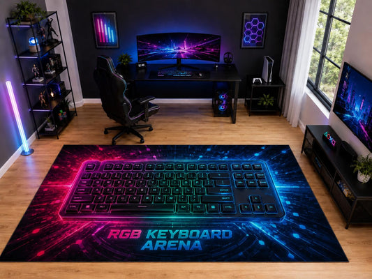 ICE ARMOR "Ultra Light Weight Large 6'7" x 9'10" RGB Keyboard Gaming Area Rug for Bedroom Office, Soft Low Pile Indoor Rug and Non-Slip Silicone Backing, Black