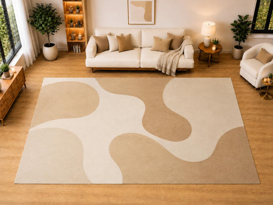 ICE ARMOR "Ultra Light Weight Large 6'7" x 9'10" Fluid Blob Shapes Area Rug for Living Room, Bedroom, Dining Room, Soft Low Pile Non-Slip Backing, Cream Tan