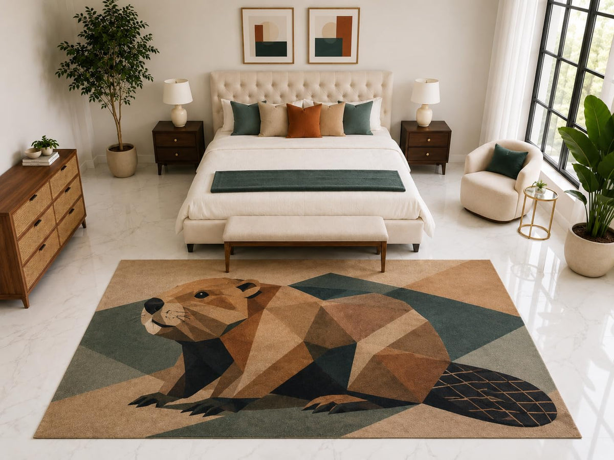 ICE ARMOR "Ultra Light Weight Large 6'7" x 9'10" Geometric Beaver Rug, Soft Low Pile Indoor Rug, Non-Slip Silicone Backing for Kids Room Brown Green