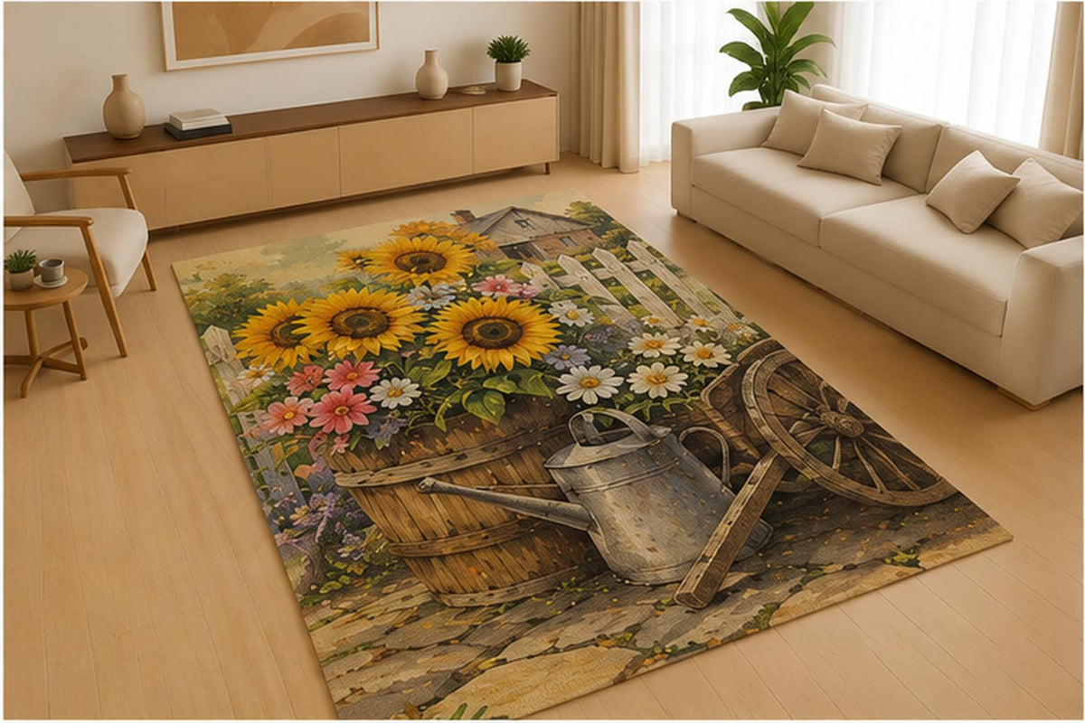 ICE ARMOR 5' x 7' Bird of Paradise Tropical Area Rug for Living Room, Soft Low Pile Indoor Rug with Non-Slip Silicone Backing, Botanical Leaf Carpet for Bedroom, Dining Room, Office, Family