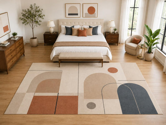ICE ARMOR "Ultra Light Weight Large 6'7" x 9'10" Modern Arch Abstract Rug, Soft Low Pile Indoor Rug, Non-Slip Silicone Backing for Bedroom Beige